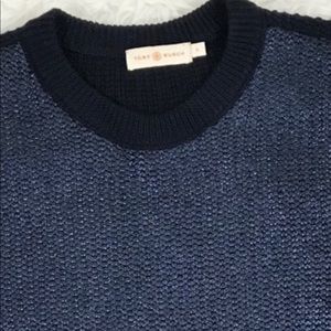 Tory Burch Dominique Blue metallic foil sweater